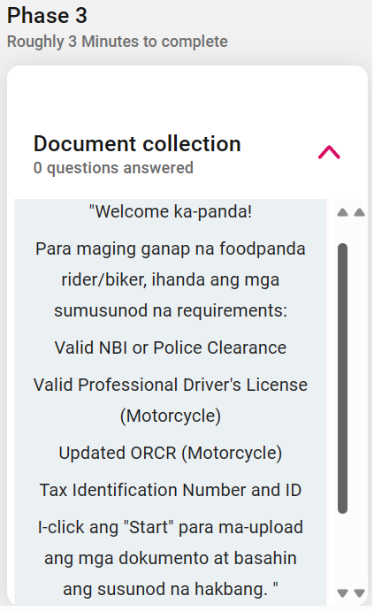foodpanda rider document collection step