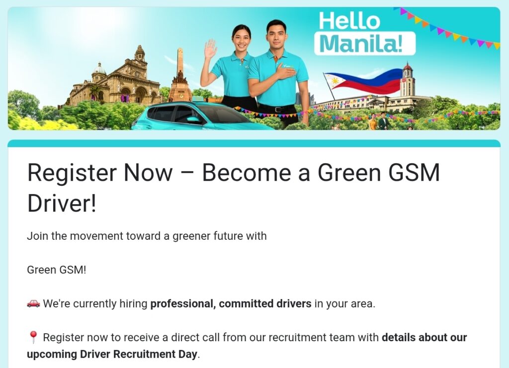 Green GSM Driver Registration Form